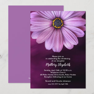 Lila Daisy Christening/Baptism-inbjudningar