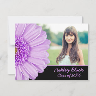 Lila Daisy Flower Photo Studenten för hennes skull Inbjudningar