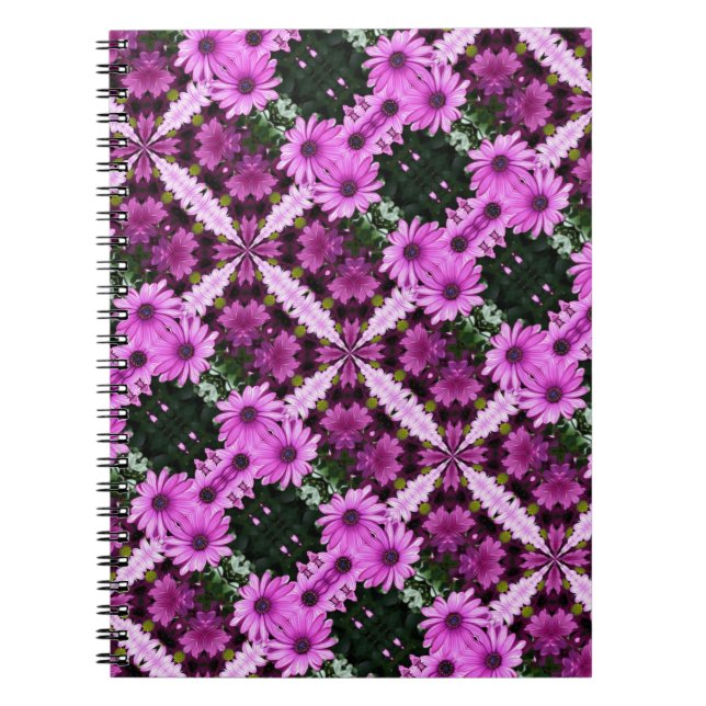 Lila Daisy Flowers Abstrakt Art bärbar dator Anteckningsbok Med Spiral (Framsidan)