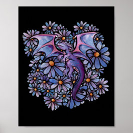 Lila Daisy Flowers Dragon Poster