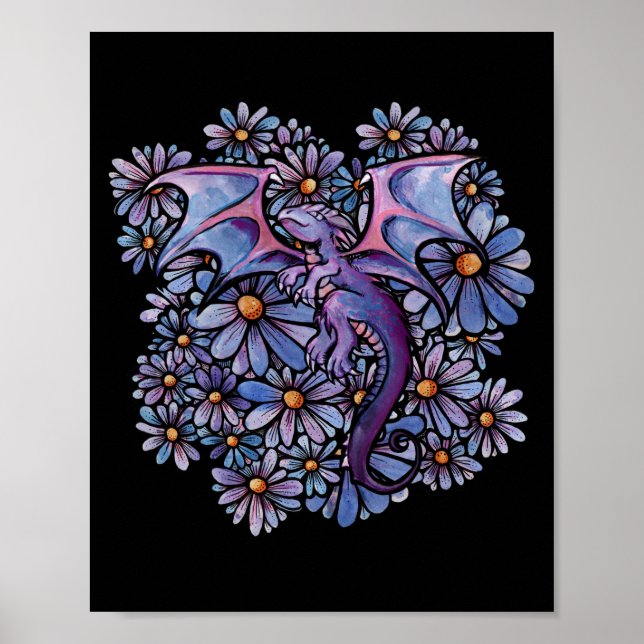 Lila Daisy Flowers Dragon Poster (Framsidan)