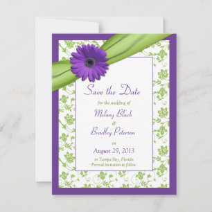 Lila Daisy Grönt Blommigt Damask Spara datum Datumet