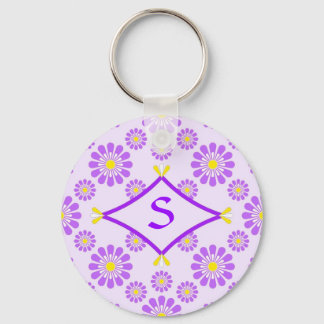 Lila Daisy Monogram Nyckelring