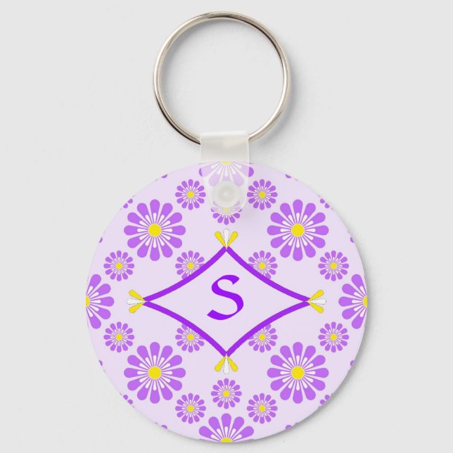 Lila Daisy Monogram Nyckelring (Framsida)