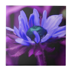 Lila Daisy Painting Blommigt Art Tile Kakelplatta