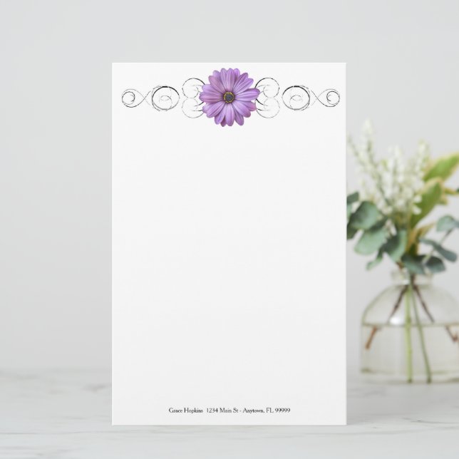 Lila Daisy Personlig Stationery Brevpapper (Stående Fram)