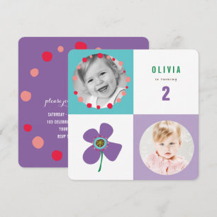 Lila Daisy Pop Fyrkantig Flickfödelsedagsinbjudan Inbjudningar