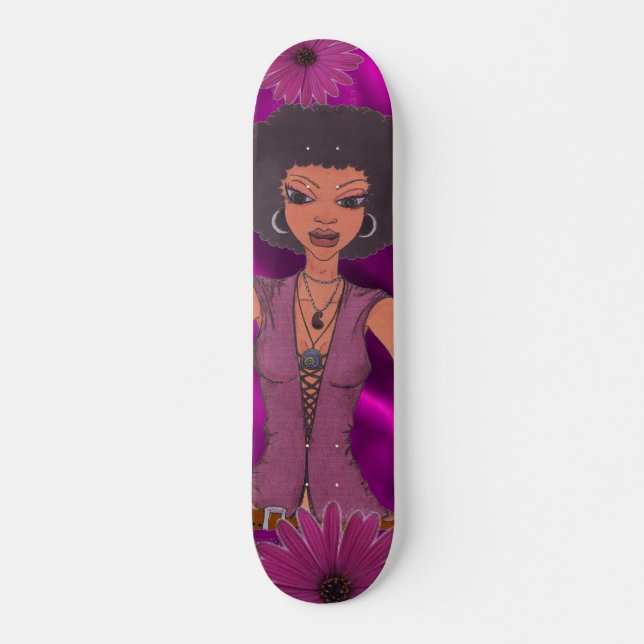 Lila Daisy Retro Girl Skateboard Bräda 21,5 Cm (Framsida)