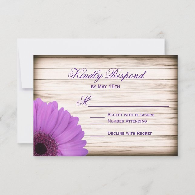 Lila Daisy Rustic Wood Bröllop OSA Cards Kort (Framsida)