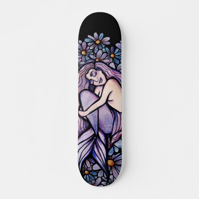 Lila Daisy Sömmande Sjöjungfru Mini Skateboard Bräda 18,5 Cm (Framsida)