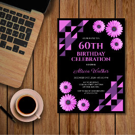 Lila Daisy Trimning Geometric Black Birthday Inbjudningar