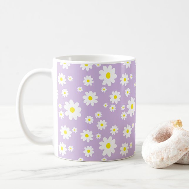 Lila Daisy Vår-kaffe Mönster Kaffemugg (Med munk)