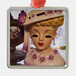 Lila Dam Head Vas Flowers Parfym Flaska Julgransprydnad Metall