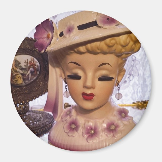 Lila Dam Head Vas Flowers Parfym Flaska Magnet (Framsidan)