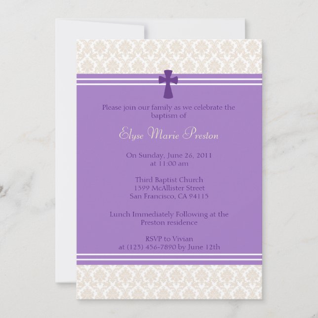 Lila Damask Baptism/julinbjudning Inbjudningar (Framsida)
