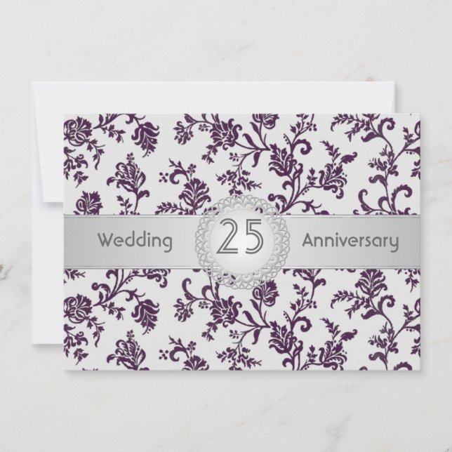 Lila Damask-blommor, 25:e Bröllop-årsdagen Inbjudningar (Framsida)