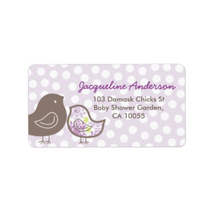 Lila Damask Chicks Baby Shower-Adressetiketter Adressetikett