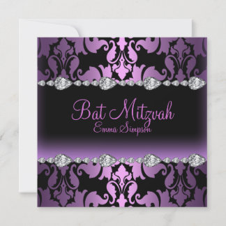 Lila Damask & Diamant Bat Mitzvah-inbjudan Inbjudningar