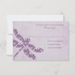 Lila Damask Dragonfly Bröllop OSA Kort