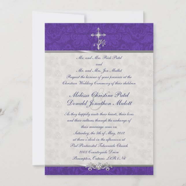 Lila Damask Dubbla Ceremony Wedding bjudning Inbjudningar (Framsida)