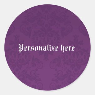 Lila Damask Elegant Personlig Festdekal Runt Klistermärke