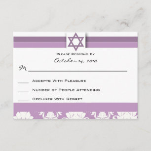 Lila Damask Fladdermus/Pub Mitzvah-svarskort OSA Kort