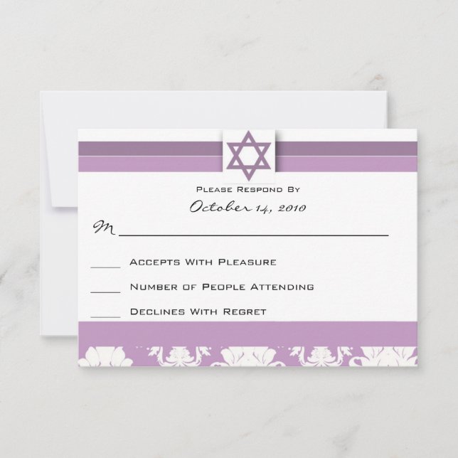 Lila Damask Fladdermus/Pub Mitzvah-svarskort OSA Kort (Framsida)