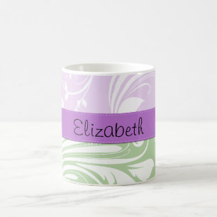 Lila Damask, Grönt Damask, ditt namn Kaffemugg