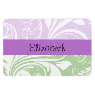 Lila Damask, Grönt Damask, ditt namn Magnet