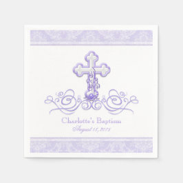 Lila Damask Kor Girls Baptism Communion Napkin Pappersservett