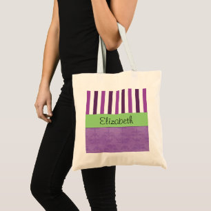 Lila Damask, Lila Rand, Stripe, ditt namn Tygkasse