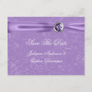 Lila Damask Lila Ribbon Jewels Spara datum Meddelande Vykort