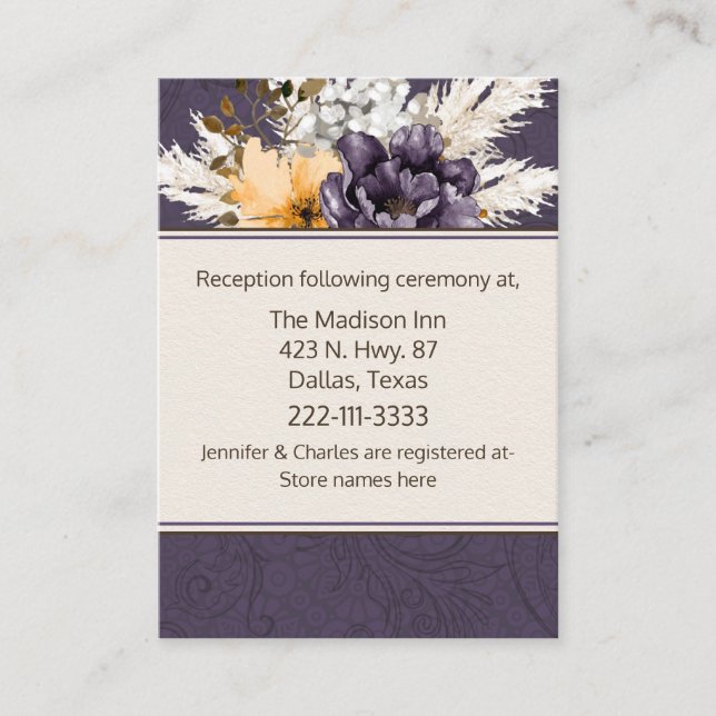 Lila Damask och Ivory Fall Wedding Tilläggskort (Framsida)
