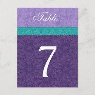 Lila Damask och Teal Snöre Bordsnummer kort V01