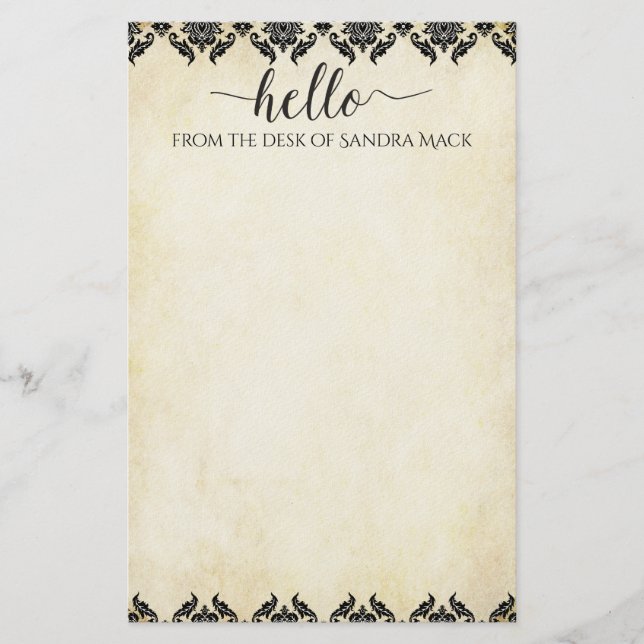 Lila Damask på Grått 100 % återvunnet Pappert Brevpapper (Framsida)