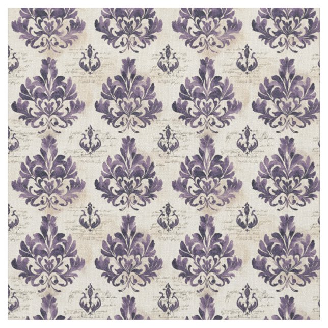 Lila Damask på handskriven Papper Tyg (Närbild)