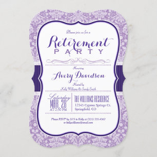 Lila Damask Pattern; Elegant Pension Party Inbjudningar