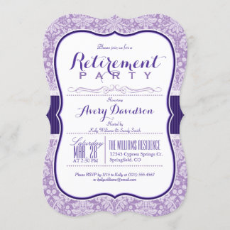 Lila Damask Pattern; Elegant Pension Party Inbjudningar