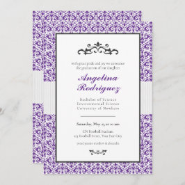 Lila Damask Pattern Photo Studenten Inbjudningar