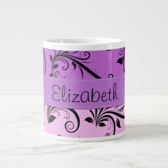 Lila Damask, Rosa Damask, ditt namn Jumbo Mugg (Framsidan)