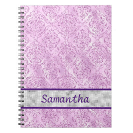 Lila Damask Silver Monogram Anteckningsbok