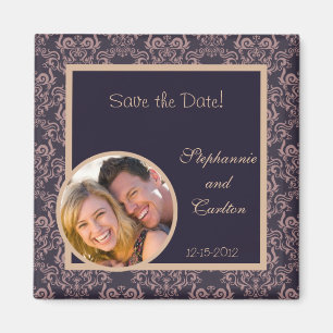 Lila Damask Snöre Bröllop Announcement Magnet