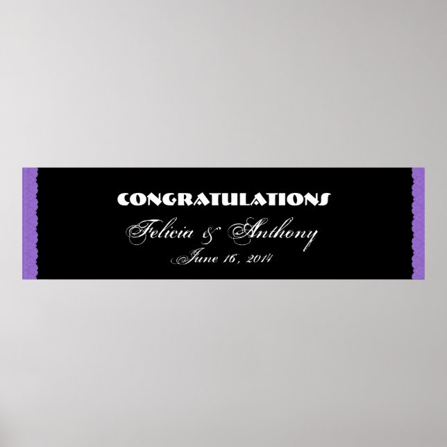 Lila Damask Snöre Bröllop eller Förlovning Banner Poster (Framsidan)