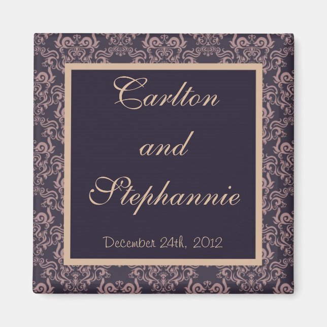 Lila Damask Snöre Bröllop Magnet (Framsidan)