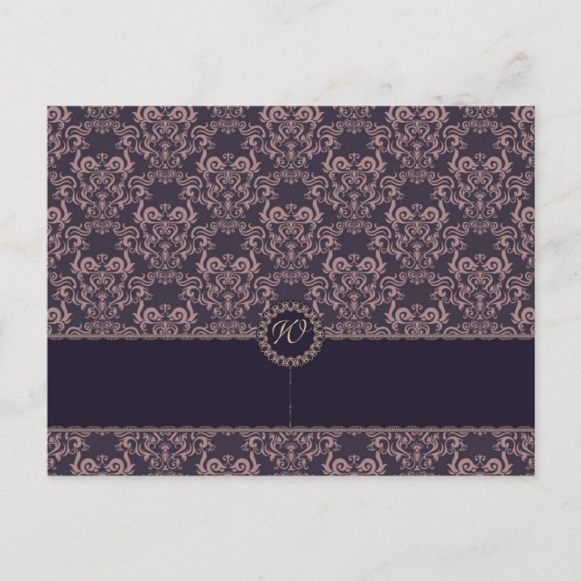 Lila Damask Snöre Bröllop-platskort Vykort (Framsida)