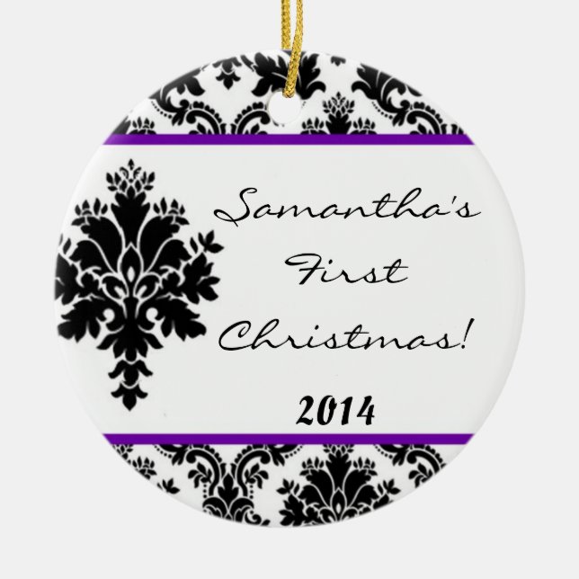 Lila Damask Snöre Personlig Namn Ornament (Framsidan)