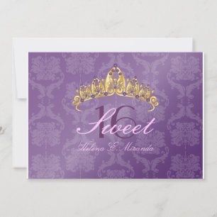 Lila Damask Söta 16/tiara/ametist inbjudningar