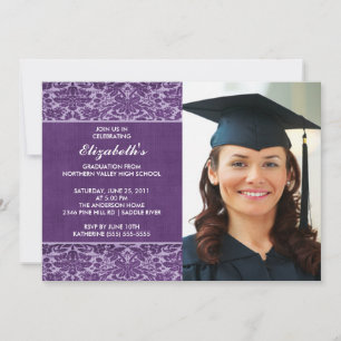 Lila Damask Studenten inbjudan med foto