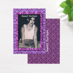 Lila Damask Sweet 16 Birthday Photo Card Visitkort