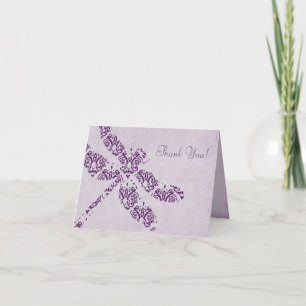 Lila Damask Trollslända Bröllop Tack Kort